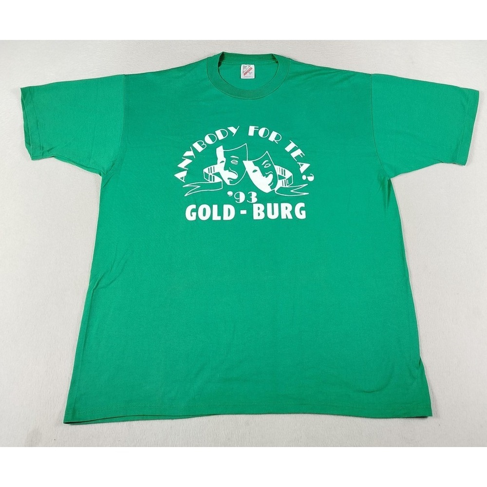 Vintage Jerzees Anybody For Tea Shirt Mens XL Green Theater Drama 1993 Graphic